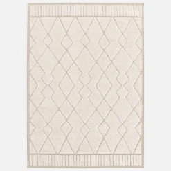 Tapis intérieur motif ethnique berbère 160x230cm poils ras. beige et crème