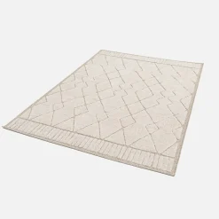 Tapis intérieur motif ethnique berbère 160x230cm poils ras. beige et crème
