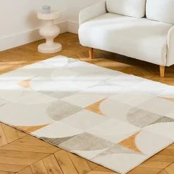 Tapis intérieur motifs rétro poils ras crème 120 x 170cm