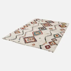 Tapis intérieur shaggy. style berbère. poils longs. crème et multicolore 120 x 170cm
