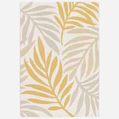 Tapis intérieur/extérieur motif végétal beige et moutarde 120x170cm. polyester recyclé
