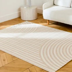 Tapis intérieur/extérieur motif arches beige. 200 x 290cm 100% polyester recyclé