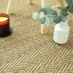 Tapis Jonc de mer - Bihar fin chevron - Ganse coton beige - 80 x 150 cm
