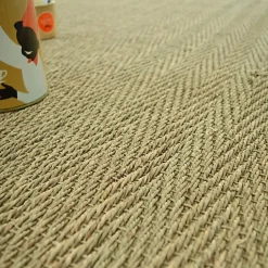Tapis Jonc de mer - Bihar fin chevron - Ganse coton beige - 80 x 150 cm
