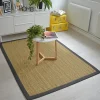 Tapis Jonc de mer - Bihar fin chevron - Ganse coton anthracite - 140 x 200 cm