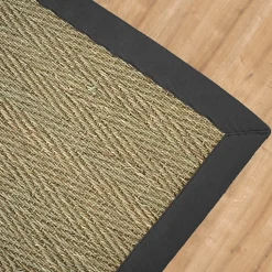 Tapis Jonc de mer - Bihar fin chevron - Ganse coton anthracite - 140 x 200 cm