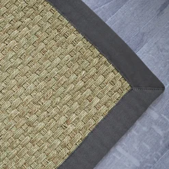 Tapis jonc de mer - Paro fin natté 4x4 - Ganse coton anthracite - 80 x 150 cm