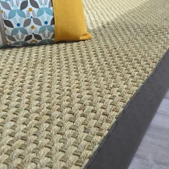 Tapis jonc de mer - Paro fin natté 4x4 - Ganse coton anthracite - 120 x 170 cm