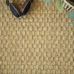 Tapis jonc de mer - Paro fin natté 4x4 - Ganse coton anthracite - 120 x 170 cm