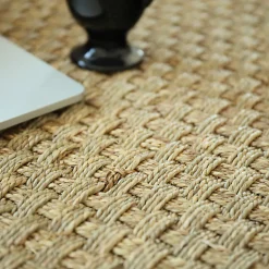 Tapis jonc de mer - Paro fin natté 4x4 - Ganse coton anthracite - 120 x 170 cm