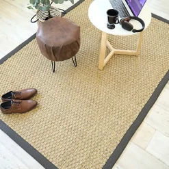 Tapis Jonc de mer - Paro fin natté 4x4 - Ganse gris anthracite - 200 x 290 cm