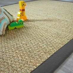 Tapis Jonc de mer - Varana panama - Ganse coton anthracite - 80 x 150 cm