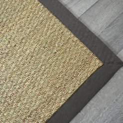 Tapis Jonc de mer - Varana panama - Ganse coton anthracite - 80 x 150 cm