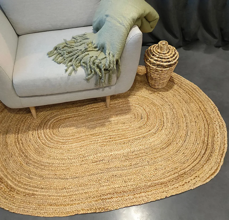 Tapis jute et coton ovale naturel L.170 x l.120 cm