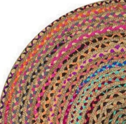 Tapis jute tissu recyclé multicouleur Deko & Co ⌀90cm