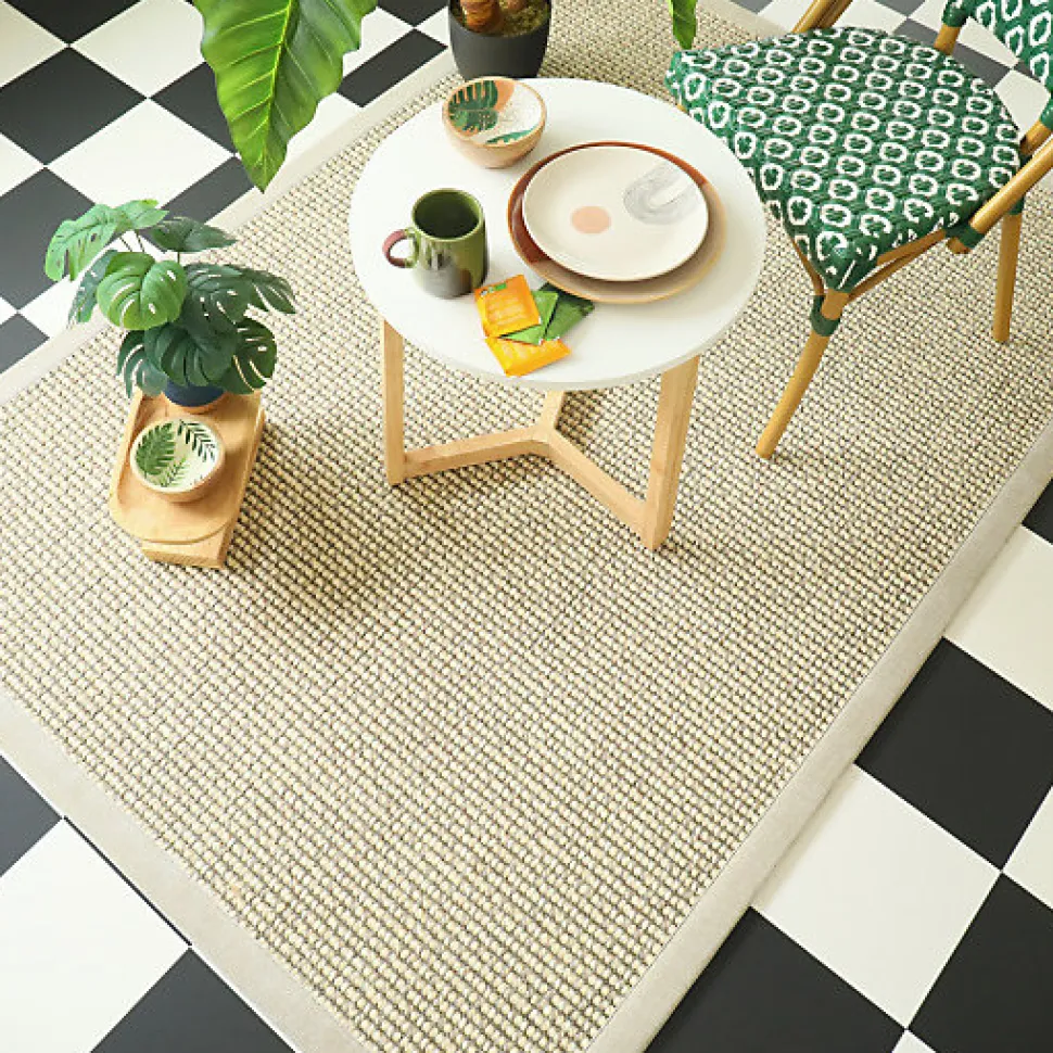 Tapis Laine et sisal - Caloundra grosses boucles crème - Ganse chenille grège - 80 x 150 cm
