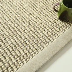 Tapis Laine et sisal - Caloundra grosses boucles crème - Ganse chenille grège - 80 x 150 cm