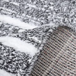 Tapis longs poils shaggy tissé motif géométrique LOLABE, gris, blanc