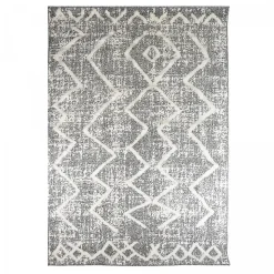 Tapis longs poils shaggy tissé motif berbère PITOLA, gris, blanc