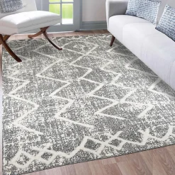 Tapis longs poils shaggy tissé motif berbère PITOLA, gris, blanc