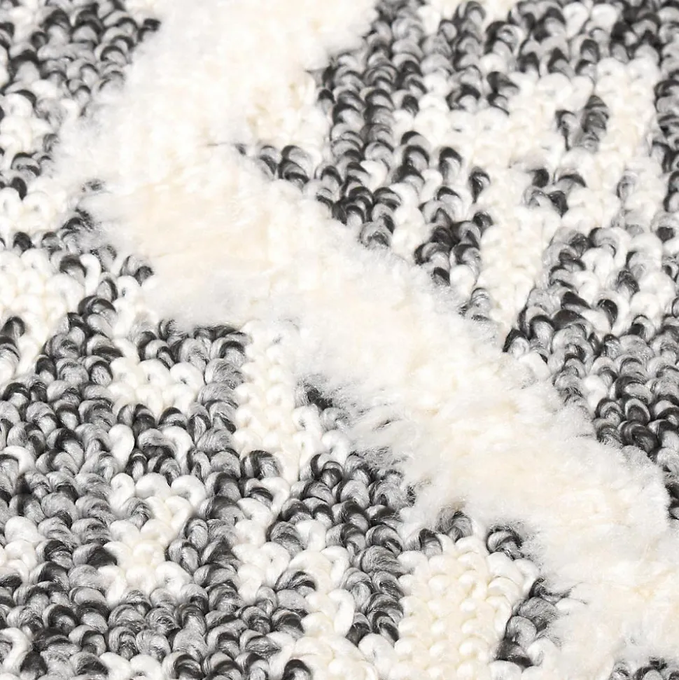 Tapis longs poils shaggy tissé motif berbère PITOLA, gris, blanc
