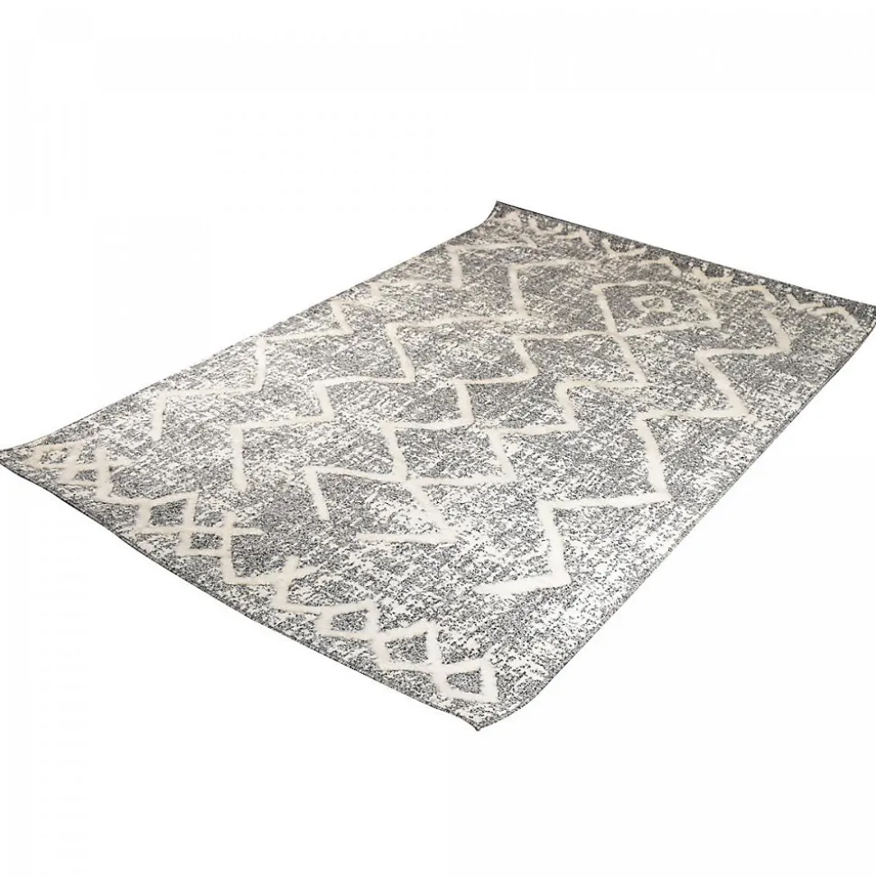 Tapis longs poils shaggy tissé motif berbère PITOLA, gris, blanc