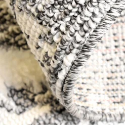 Tapis longs poils shaggy tissé motif berbère PITOLA, gris, blanc