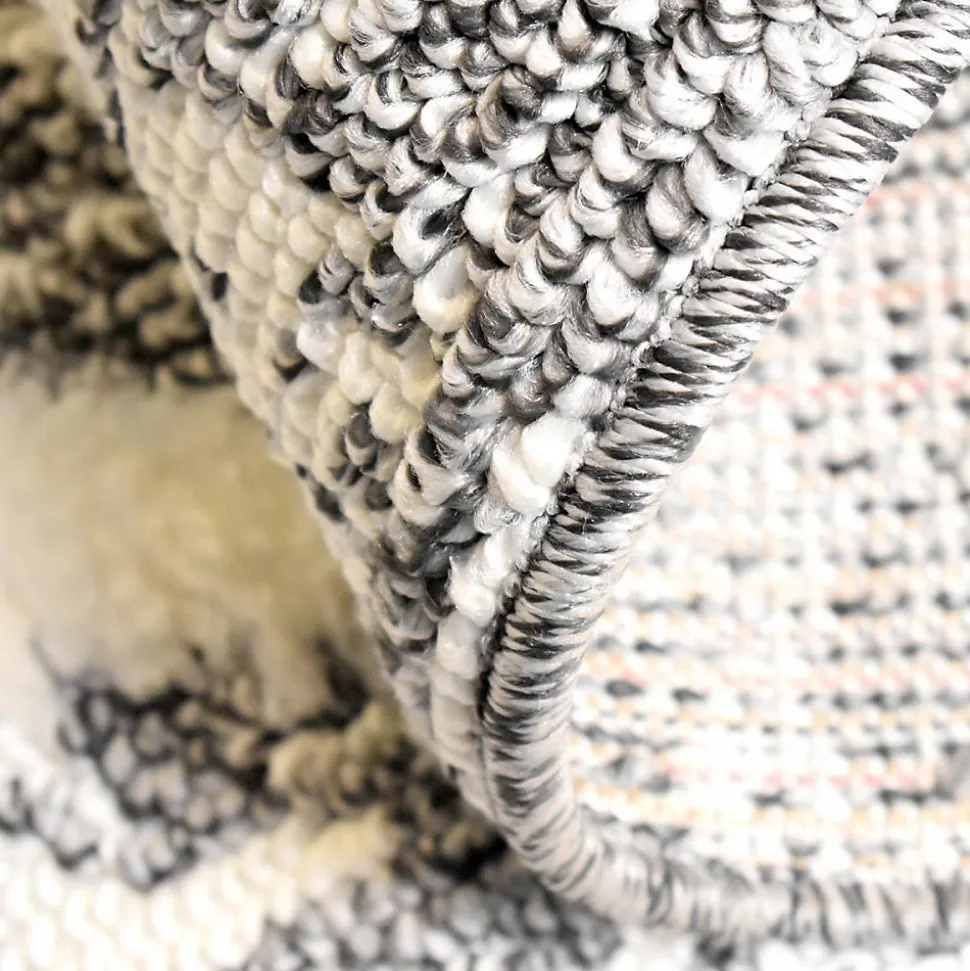 Tapis longs poils shaggy tissé motif berbère PITOLA, gris, blanc