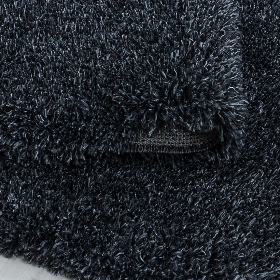 Tapis longs poils shaggy tissé motif uni UNI B, Noir