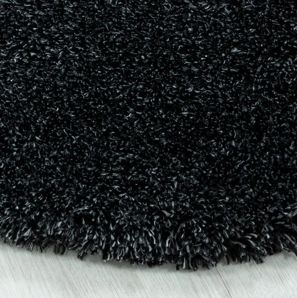 Tapis longs poils shaggy tissé motif uni UNI B, Noir