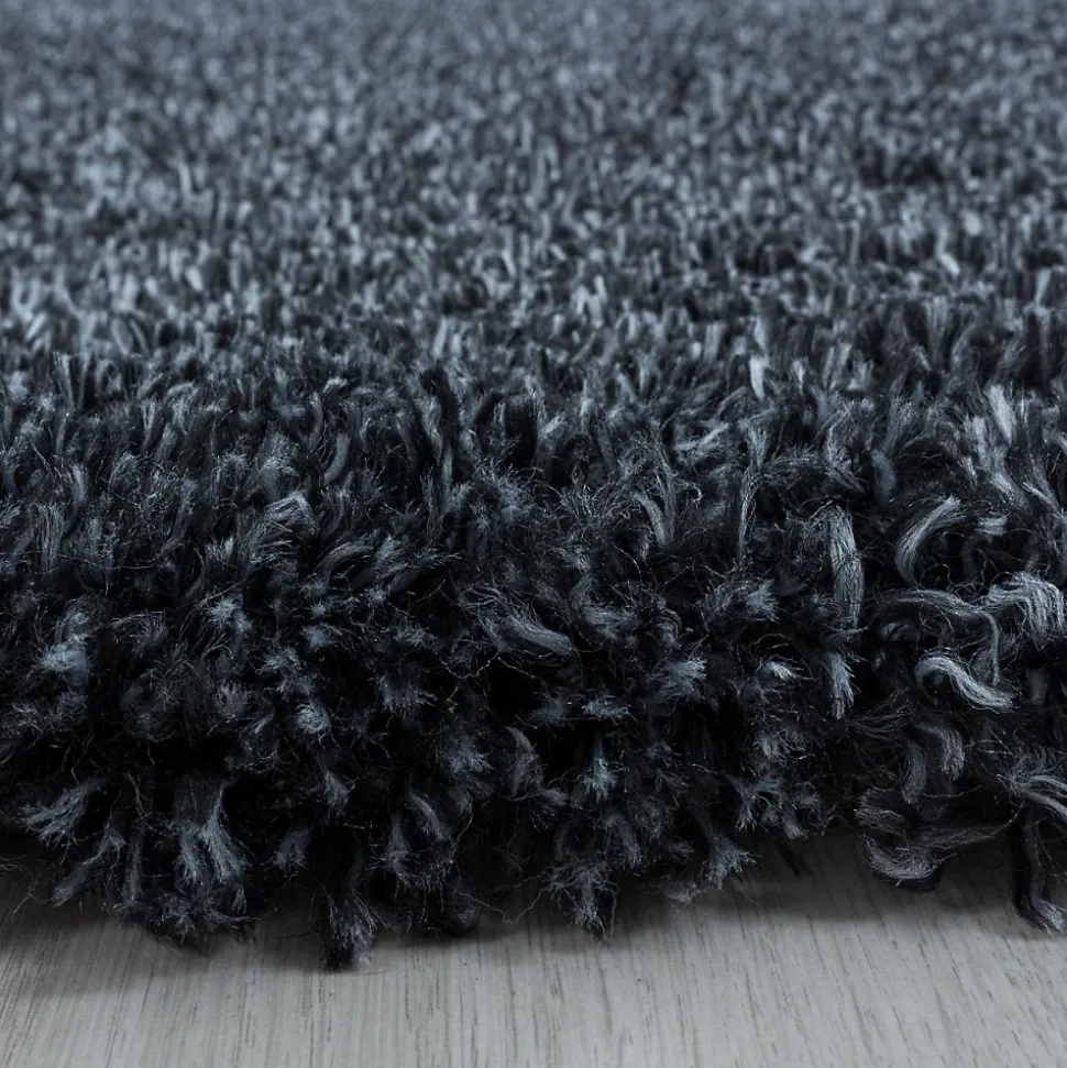 Tapis longs poils shaggy tissé motif uni UNI B, Noir