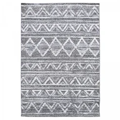 Tapis longs poils shaggy tissé motif berbère LANDA, gris, blanc