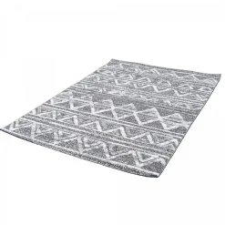Tapis longs poils shaggy tissé motif berbère LANDA, gris, blanc