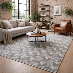Tapis longs poils shaggy tissé motif berbère LANDA, gris, blanc
