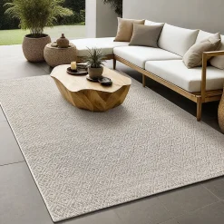 Tapis Maldives extérieur design diamant boho, Marron, 140 x 200 cm
