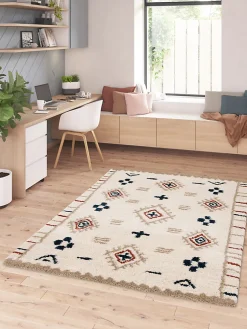 Tapis Manzo Berbère GoodHome beige et bleu L.230 x l.160 cm