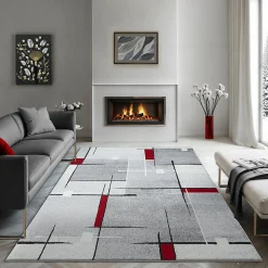 Tapis Pearl moderne salon découpe contour, Gris Rouge, 120 x 160 cm