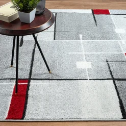 Tapis Pearl moderne salon découpe contour, Gris Rouge, 120 x 160 cm