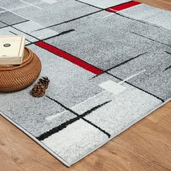 Tapis Pearl moderne salon découpe contour, Gris Rouge, 240 x 330 cm