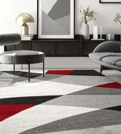 Tapis Pearl moderne salon moderne contour, Gris Rouge, 120 x 160 cm