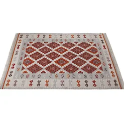 Tapis plat kilim avec franges laine et coton Folck 300x200 CM - Rouge