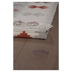 Tapis plat kilim avec franges laine et coton Folck 300x200 CM - Rouge