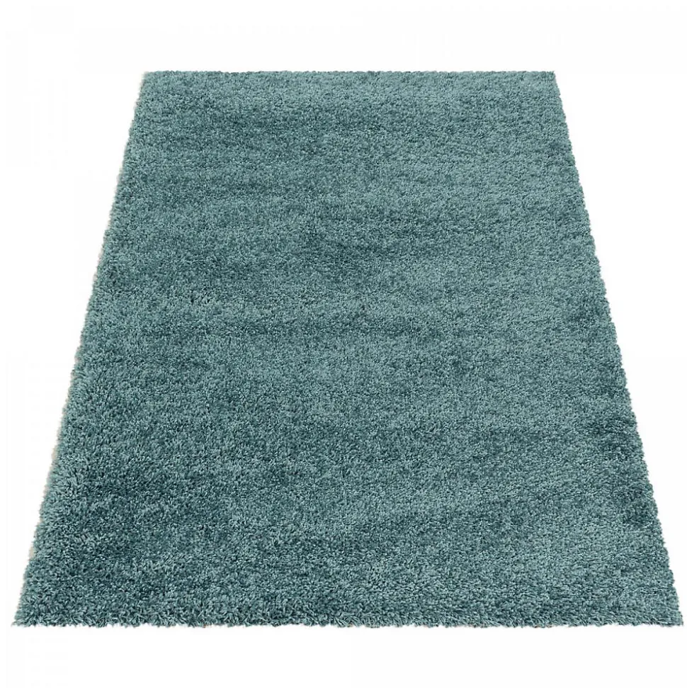 Tapis poils longs shaggy tissé motif uni UNI I, Bleu
