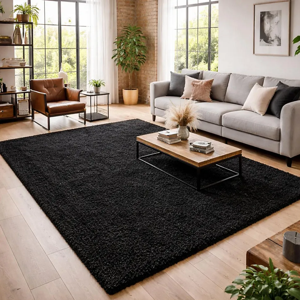 Tapis poils longs shaggy tissé motif uni UNI L, anthracite