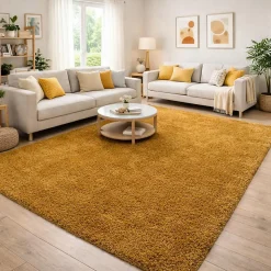 Tapis poils longs shaggy tissé motif uni UNI I, Or