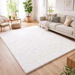 Tapis poils longs shaggy tissé motif uni UNI L, Crème
