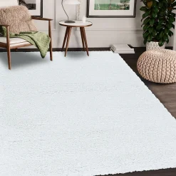 Tapis poils longs shaggy tissé motif uni UNI B, Blanc