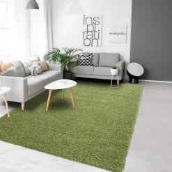Tapis poils longs shaggy tissé motif uni UNI L, Vert