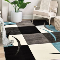 Tapis pour une chambre ou une entrée tissé motif géométrique VIRGULADA, bleu