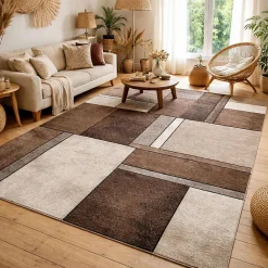 Tapis pour une chambre ou une entrée tissé motif géométrique LYN8 GEOME, Beige, marron, gris